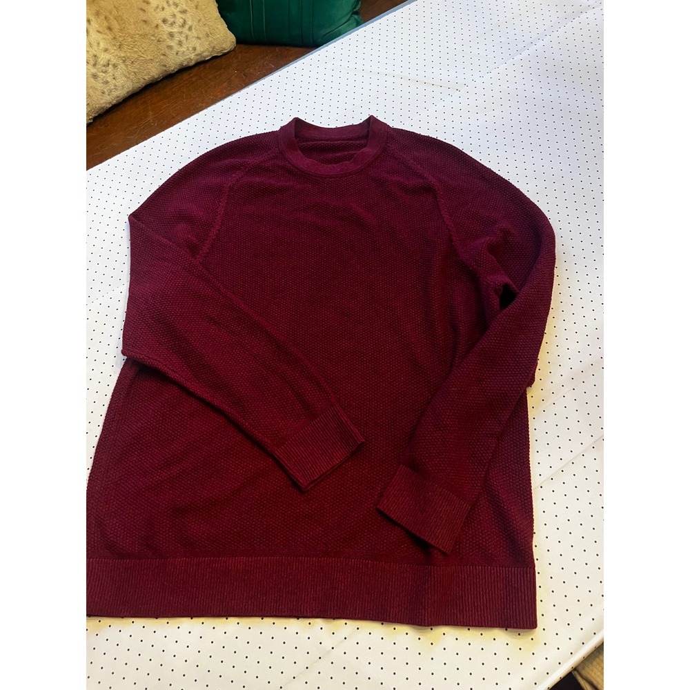 Lululemon Textured Crewneck Sweater Mens XL Burgundy Cotton Blend Raglan Knit - Picture 2 of 9